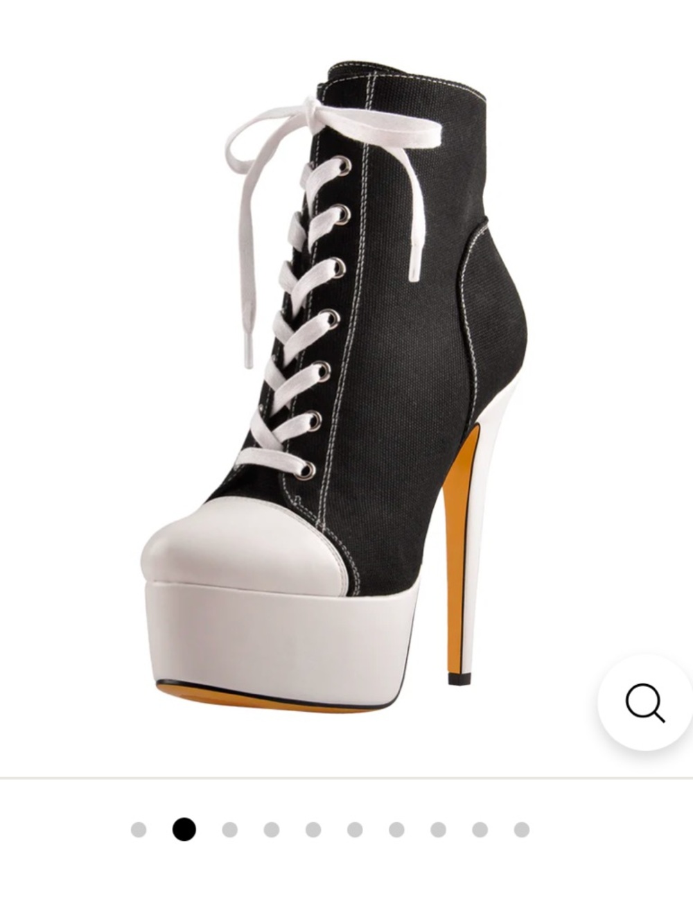 Black and White Lace-Up Platform Ankle Boot with High Stiletto